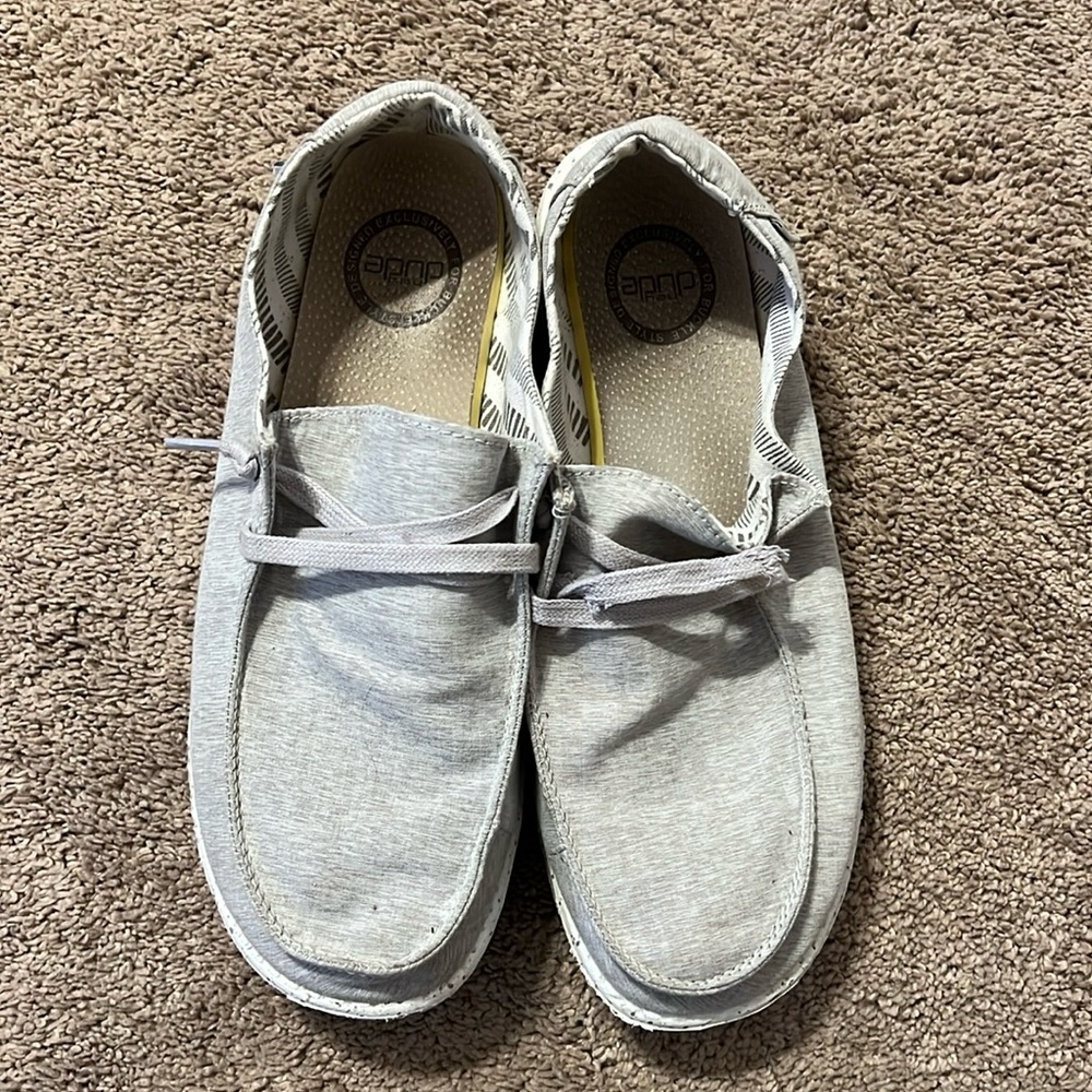 Hey Dude, grey neutral shoes, smoke free home, gently used